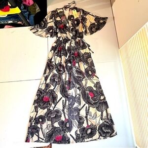 NWT BAND of Gypsies Black Pink Floral Shorts Skirt Slit Dress Size Small